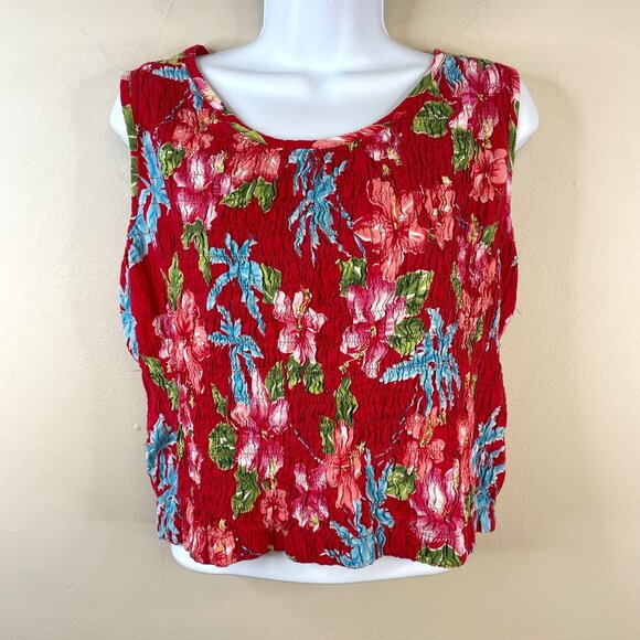Erika Tops - Vintage 90s Erika Hippie Crop Top Women Sz PM Smocked Floral Boho Cottage Casual